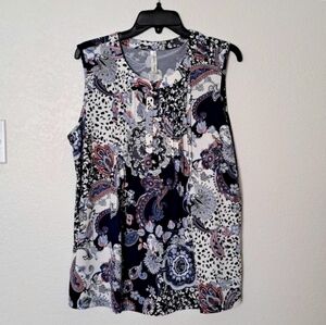 PerSeption Concept Navy, White and Coral Paisley Sleeveless Top
